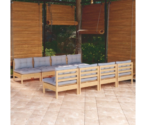 Juego de muebles de jardín 9 pzas y cojines madera maciza pino