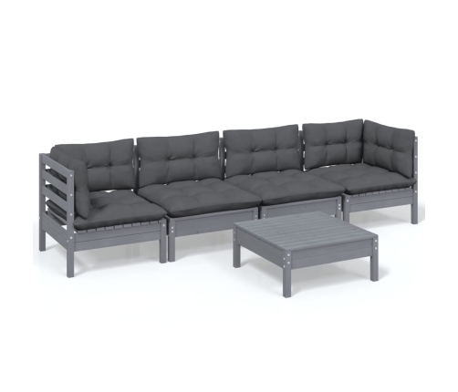 Juego de muebles de jardín 5 pzas y cojines madera maciza pino