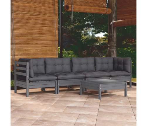 Juego de muebles de jardín 5 pzas y cojines madera maciza pino