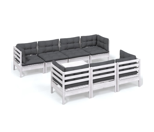 Muebles de jardín 8 pzas con cojines madera maciza de pino
