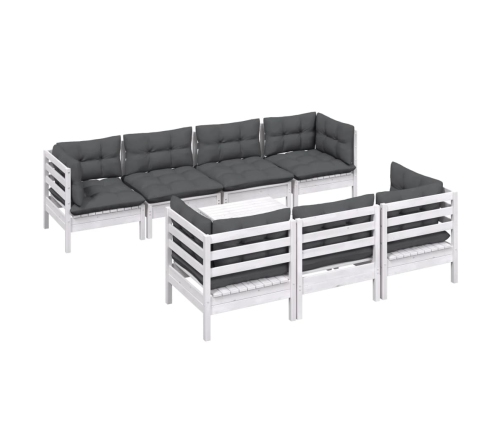Muebles de jardín 8 pzas con cojines madera maciza de pino