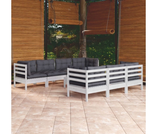 Muebles de jardín 8 pzas con cojines madera maciza de pino
