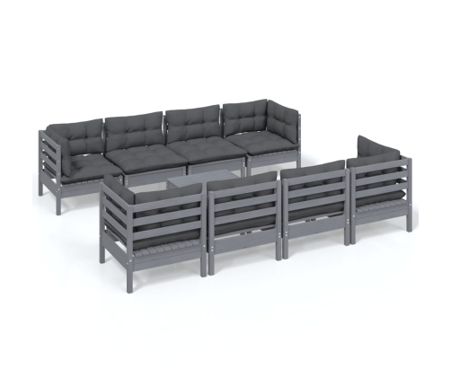 Juego de muebles de jardín 9 pzas y cojines madera maciza pino