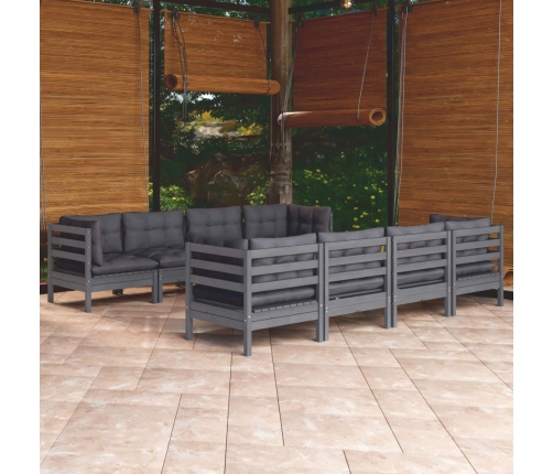 Juego de muebles de jardín 9 pzas y cojines madera maciza pino