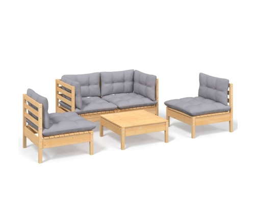 Juego de muebles de jardín 5 pzas y cojines madera maciza pino