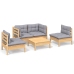 Juego de muebles de jardín 5 pzas y cojines madera maciza pino