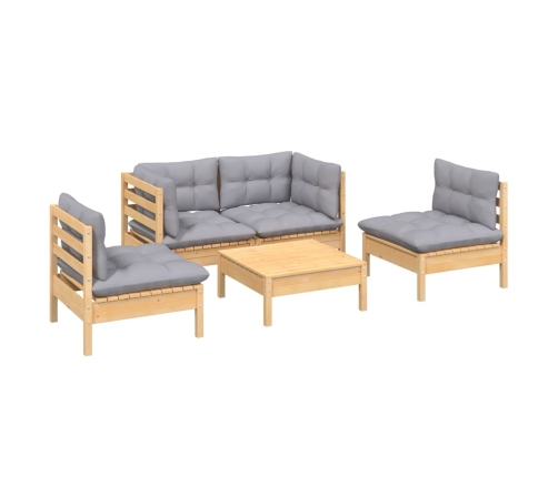 Juego de muebles de jardín 5 pzas y cojines madera maciza pino