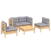 Juego de muebles de jardín 5 pzas y cojines madera maciza pino