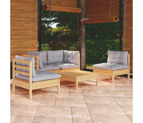 Juego de muebles de jardín 5 pzas y cojines madera maciza pino