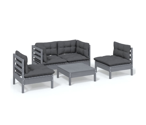 Juego de muebles de jardín 5 pzas y cojines madera maciza pino