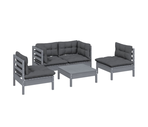 Juego de muebles de jardín 5 pzas y cojines madera maciza pino