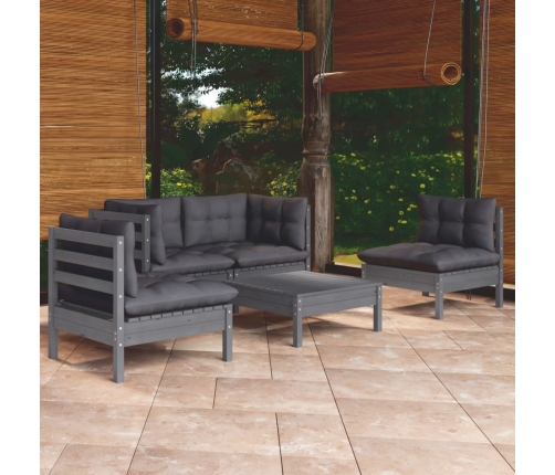 Juego de muebles de jardín 5 pzas y cojines madera maciza pino