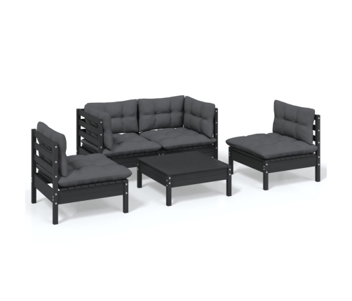 Juego de muebles de jardín 5 pzas y cojines madera maciza pino