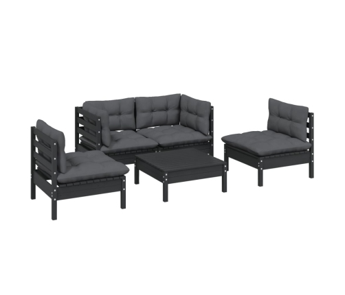 Juego de muebles de jardín 5 pzas y cojines madera maciza pino