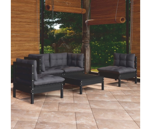 Juego de muebles de jardín 5 pzas y cojines madera maciza pino