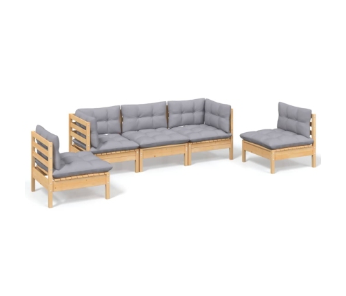 Juego de muebles de jardín 5 pzas y cojines madera maciza pino