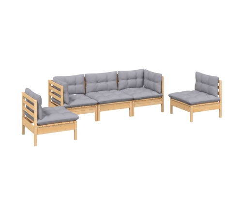 Juego de muebles de jardín 5 pzas y cojines madera maciza pino