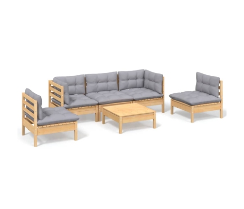 Juego de muebles de jardín 6 pzas y cojines madera maciza pino