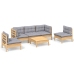 Juego de muebles de jardín 6 pzas y cojines madera maciza pino