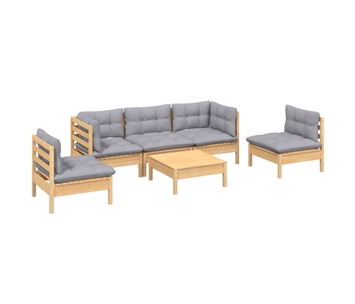 Juego de muebles de jardín 6 pzas y cojines madera maciza pino