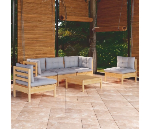 Juego de muebles de jardín 6 pzas y cojines madera maciza pino
