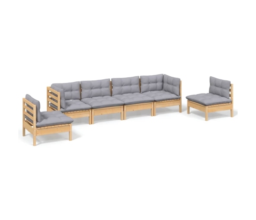 Juego de muebles de jardín 6 pzas y cojines madera maciza pino