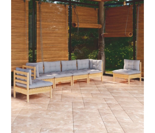 Juego de muebles de jardín 6 pzas y cojines madera maciza pino
