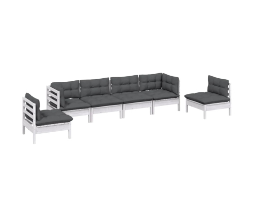 Juego de muebles de jardín 6 pzas y cojines madera maciza pino