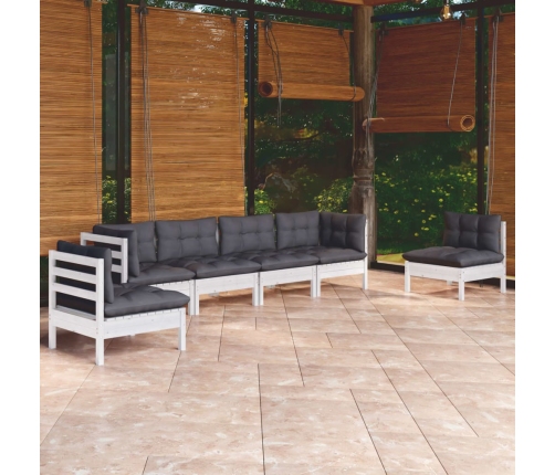 Juego de muebles de jardín 6 pzas y cojines madera maciza pino