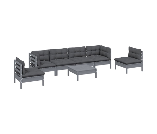Juego de muebles de jardín 7 pzas y cojines madera maciza pino