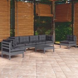Juego de muebles de jardín 7 pzas y cojines madera maciza pino