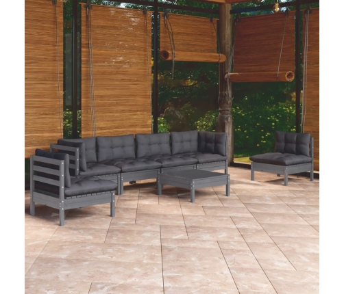 Juego de muebles de jardín 7 pzas y cojines madera maciza pino