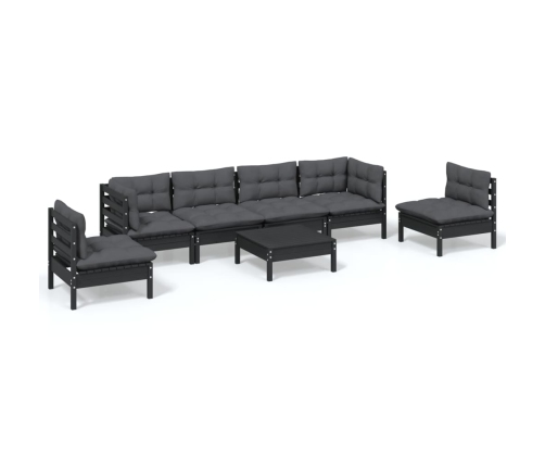 Juego de muebles de jardín 7 pzas y cojines madera maciza pino