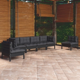 Juego de muebles de jardín 7 pzas y cojines madera maciza pino