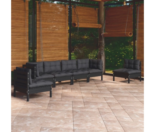 Juego de muebles de jardín 7 pzas y cojines madera maciza pino