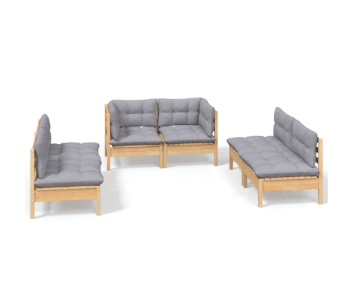 Juego de muebles de jardín 6 pzas y cojines madera maciza pino