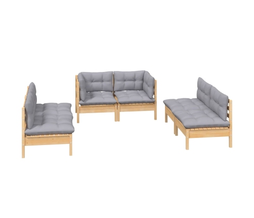 Juego de muebles de jardín 6 pzas y cojines madera maciza pino