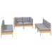 Juego de muebles de jardín 6 pzas y cojines madera maciza pino