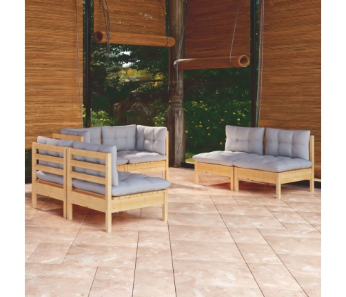 Juego de muebles de jardín 6 pzas y cojines madera maciza pino