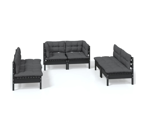 Juego de muebles de jardín 6 pzas y cojines madera maciza pino