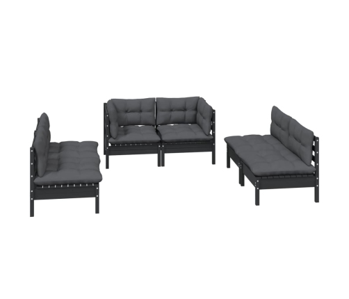 Juego de muebles de jardín 6 pzas y cojines madera maciza pino