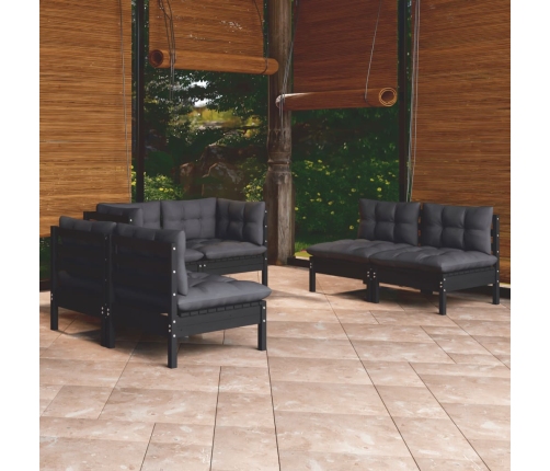Juego de muebles de jardín 6 pzas y cojines madera maciza pino