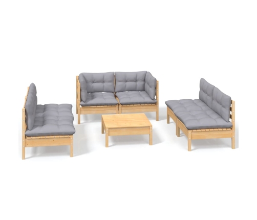 Juego de muebles de jardín 7 pzas y cojines madera maciza pino
