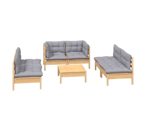 Juego de muebles de jardín 7 pzas y cojines madera maciza pino