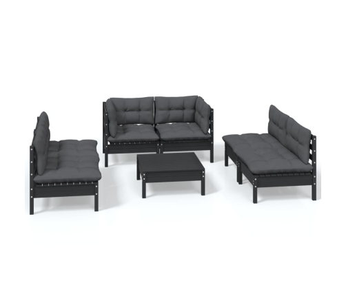Juego de muebles de jardín 7 pzas y cojines madera maciza pino