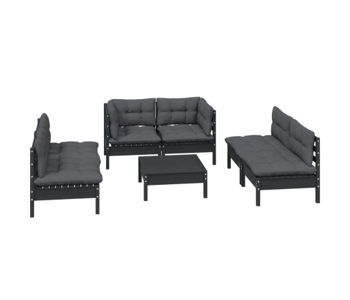 Juego de muebles de jardín 7 pzas y cojines madera maciza pino