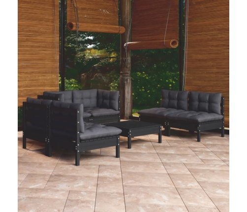 Juego de muebles de jardín 7 pzas y cojines madera maciza pino