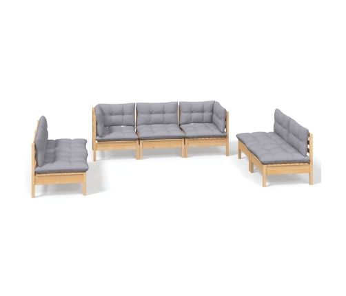 Juego de muebles de jardín 7 pzas y cojines madera maciza pino