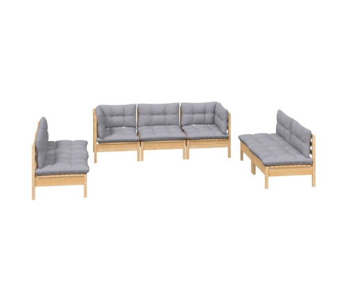 Juego de muebles de jardín 7 pzas y cojines madera maciza pino
