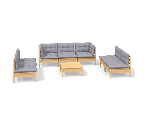 Juego de muebles de jardín 8 pzas y cojines madera maciza pino